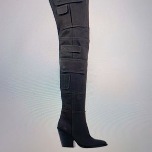 A.F.Vandevorst leather and cotton thigh high boots